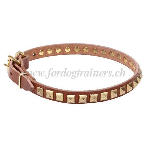handmade leather collar brass pyramids