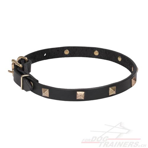 Halsband aus echtem Leder messing Pyramiden kaufen