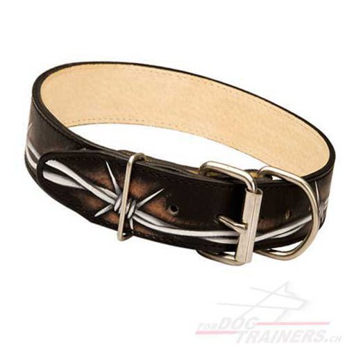 Schferhund Hundehalsband aus Leder mit
Stacheldraht Muster