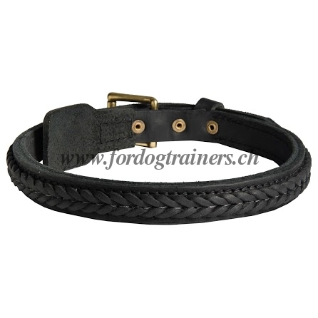 Schferhund Halsband Leder mit geflochtenem Design